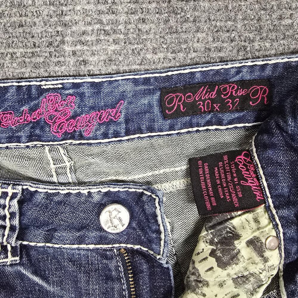 Rock & Roll Cowgirl Mid Rise Bootcut Jeans Womens 30x32 Embellished Studded - Picture 3 of 8